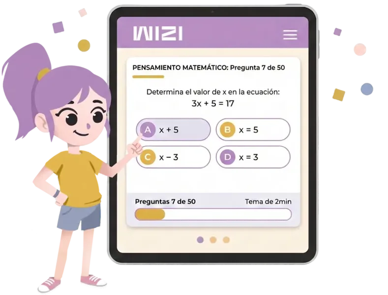 Estudiante usando la app WIZI para preparar el examen PIENSE-II